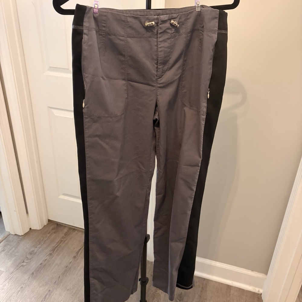 Danskin Now Gray Colorblock Track Pants Black Side Stripes Med Petite Utility